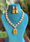 MANASVI Yellow colour necklace,Doublet Stones Victorian style Polki Kundan Wedding Jewelry Necklace with Earrings,Indian Pakistani jewelry