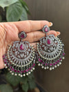 SAANJ Champagne gold colour american diamond earrings,Victorian look black gold finish pearls studded danglers,Indian Wedding bridal jewelry