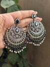 SAANJ Champagne gold colour american diamond earrings,Victorian look black gold finish pearls studded danglers,Indian Wedding bridal jewelry