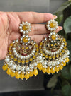 DEVI Yellow earrings/ Wedding bridal kundan earrings /Navratri function Indian Diwali jewelry/yellow colour chandbali/haldi ceremony