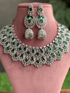 SAMIRA Emerald green American Diamond necklace Choker set Indian bridal wedding jewelry,Pakistani zircon jewellery,green colour set