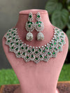 SAMIRA Emerald green American Diamond necklace Choker set Indian bridal wedding jewelry,Pakistani zircon jewellery,green colour set