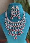 MEHNAZ Ruby red American Diamond  High Quality necklace set, bridal wedding jewellery, red colour jewelry, necklace earrings