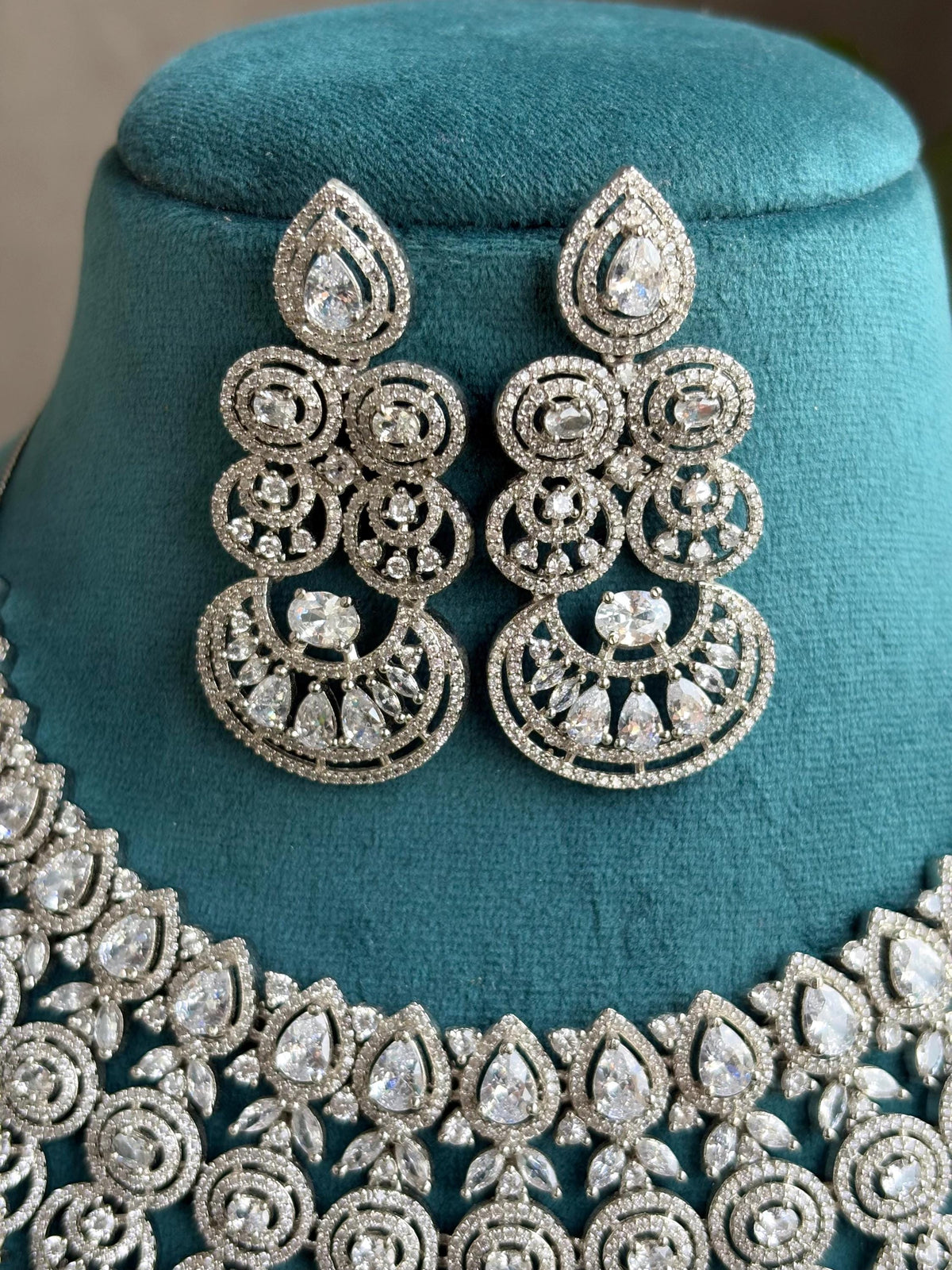 ELENA Silver Clear stones American Diamond Necklace Indian bollywood Jewellery Punjabi Jewelry Pakistani Jewelry,cz zircon silver colour