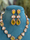 RHEA Yellow colour necklace,Doublet Stones Uncut Polki Kundan Wedding Jewelry Necklace with Earrings,Indian Pakistani jewelry, two tone