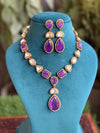 RHEA  purple necklace,Doublet Stones Uncut Polki Kundan Wedding Jewelry Necklace with Earrings,Indian Pakistani jewelry, two tone