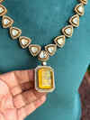 MANASVI Yellow colour necklace,Doublet Stones Victorian style Polki Kundan Wedding Jewelry Necklace with Earrings,Indian Pakistani jewelry