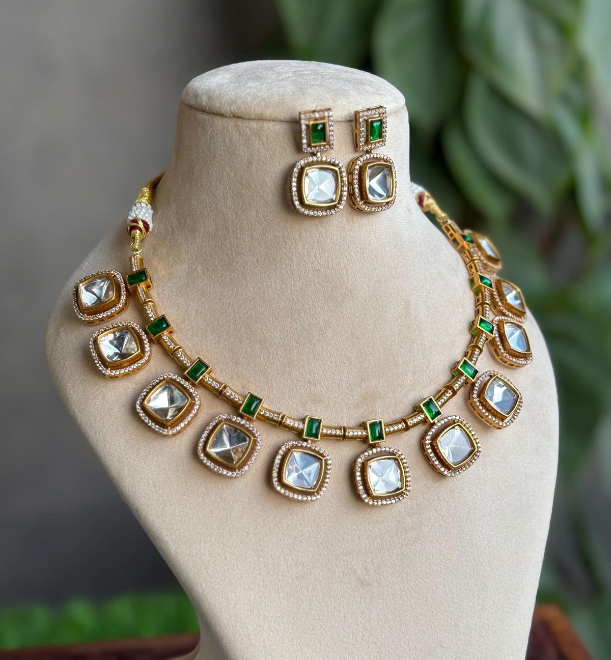 AYSHA Gold Finish Green colour  Polki Kundan Wedding Jewelry Necklace Set with Earrings,indian wedding jewelry,indian traditional jewellery