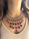 MEHNAZ Ruby red American Diamond  High Quality necklace set, bridal wedding jewellery, red colour jewelry, necklace earrings