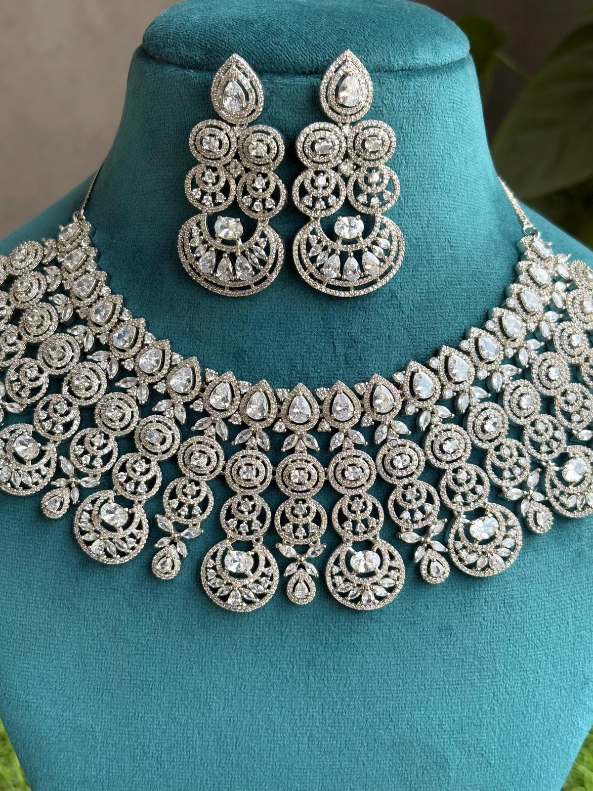 ELENA Silver Clear stones American Diamond Necklace Indian bollywood Jewellery Punjabi Jewelry Pakistani Jewelry,cz zircon silver colour