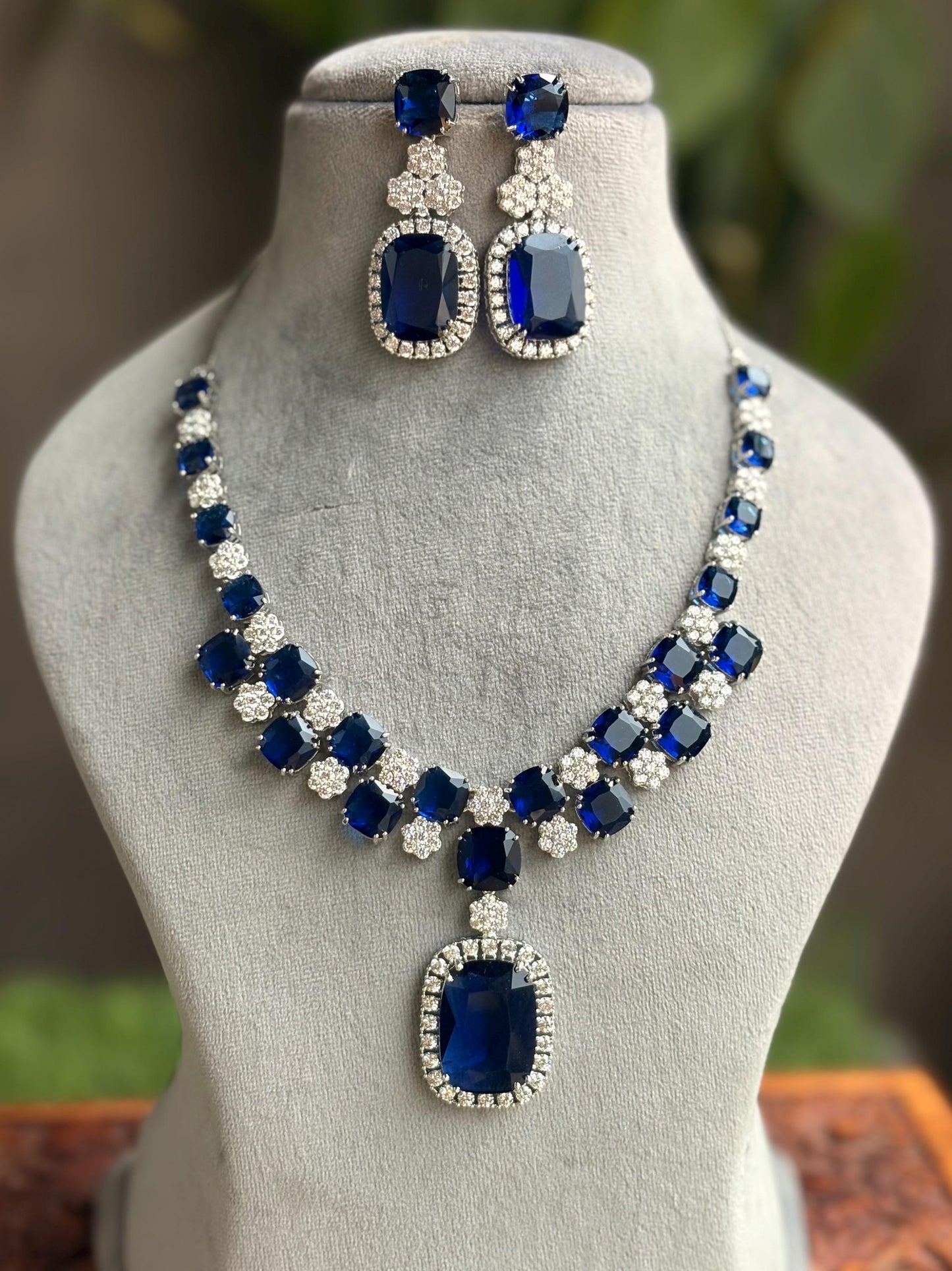ADITA Sapphire blue necklace earrings in American Diamond Classy high quality cz zircon jewelry,prom,gala dinner blue colour jewellery set