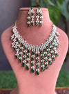 ZAINAB Emerald green necklace set,American Diamond  necklace earrings set Indian bridal wedding jewelry,Pakistani jewellery,green colour