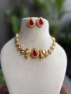 RHEA Gold polish Ruby red colour necklace set in doublet stone ,Indian Bridal jewelery,red colour jewelry,golden polish necklace