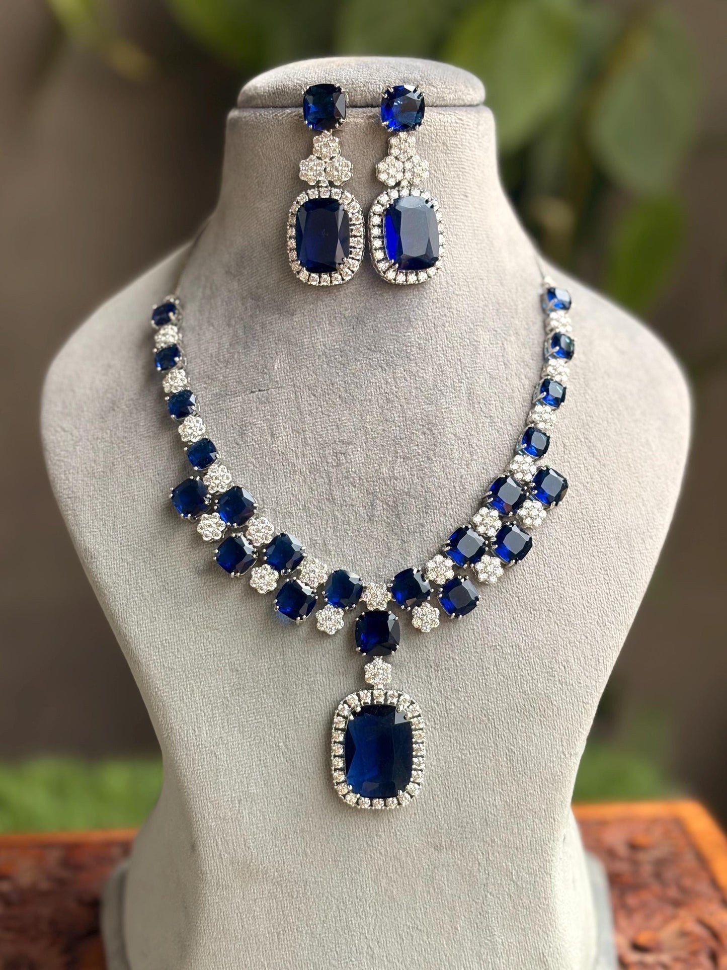 ADITA Sapphire blue necklace earrings in American Diamond Classy high quality cz zircon jewelry,prom,gala dinner blue colour jewellery set