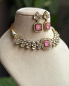 VRINDA Pink Victorian style kundan choker set,cz Indian Bridal jewelry,doublet stone,pakistani wedding jewellery