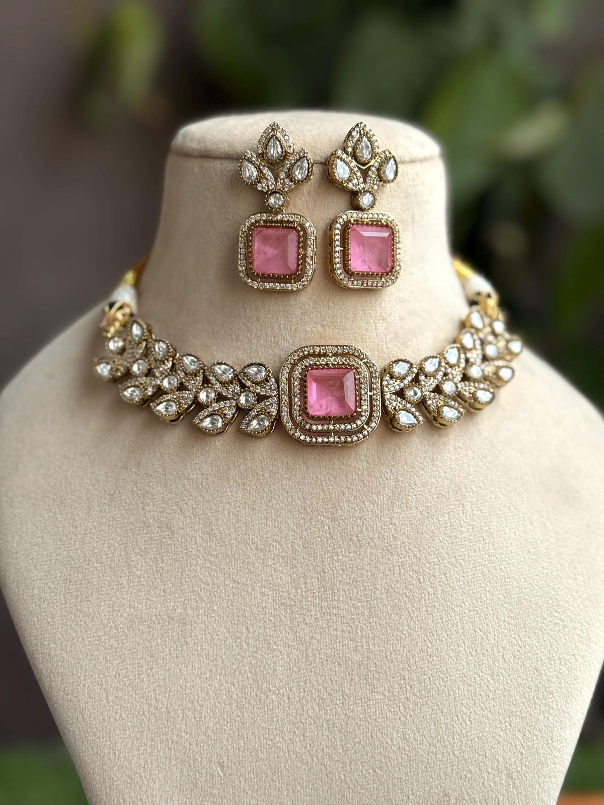 VRINDA Pink Victorian style kundan choker set,cz Indian Bridal jewelry,doublet stone,pakistani wedding jewellery