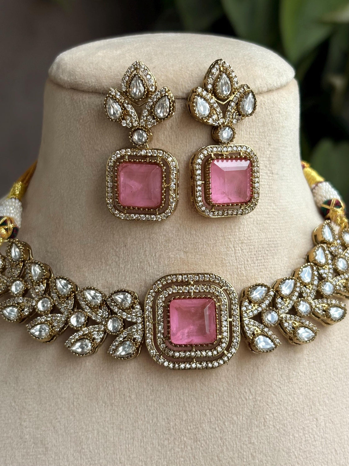 VRINDA Pink Victorian style kundan choker set,cz Indian Bridal jewelry,doublet stone,pakistani wedding jewellery