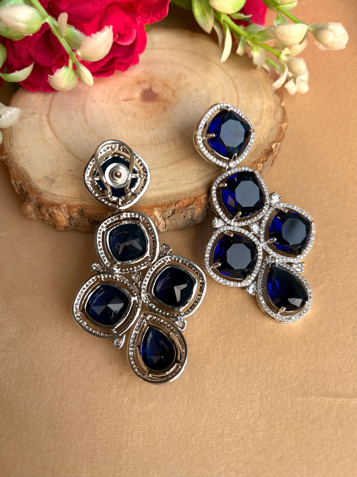 RACHEL high quality Sapphire blue american diamond earrings Indian Wedding jewellery, bridal,bollywood jewelry, prom, zirconia danglers