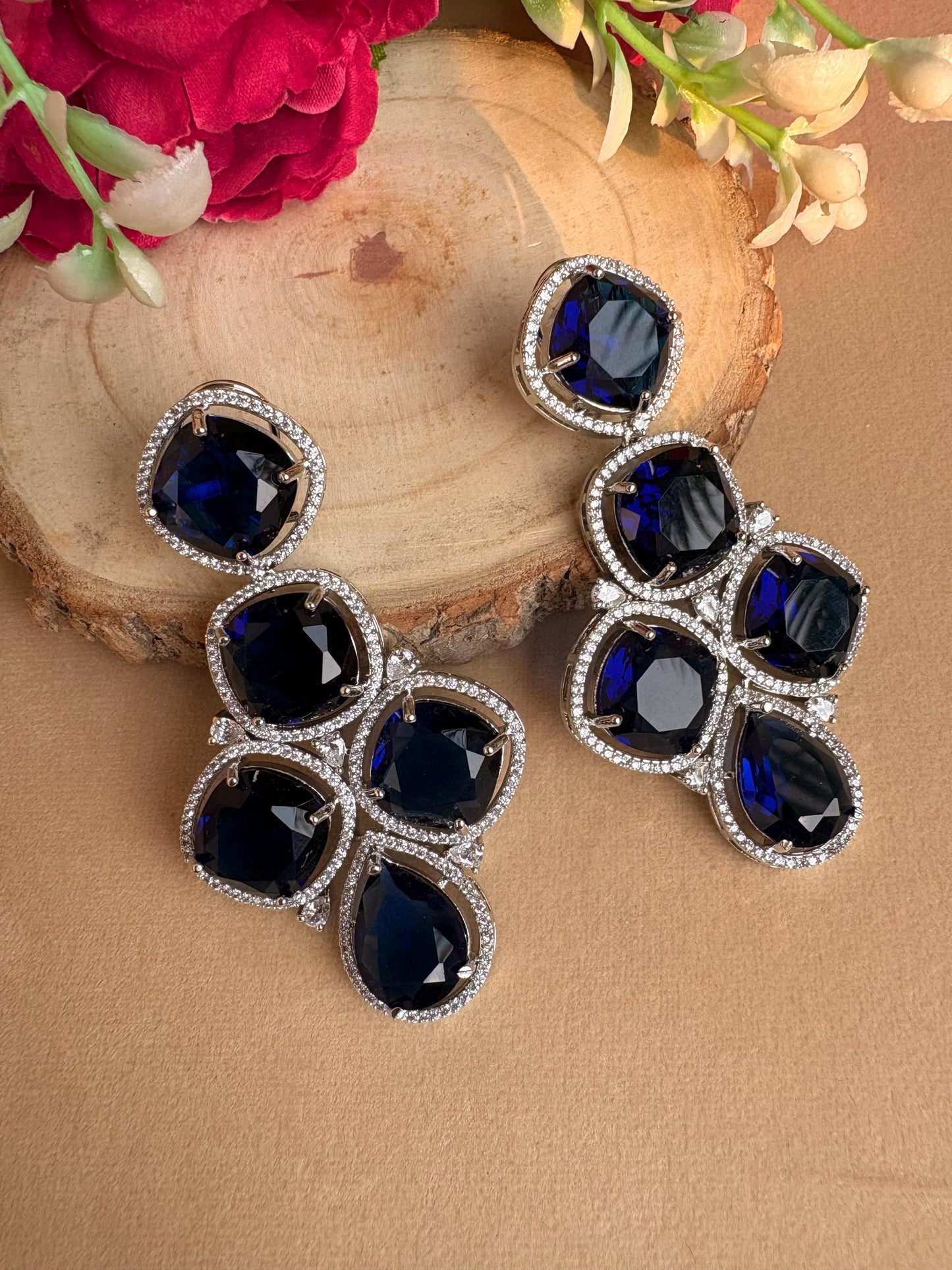 RACHEL high quality Sapphire blue american diamond earrings Indian Wedding jewellery, bridal,bollywood jewelry, prom, zirconia danglers