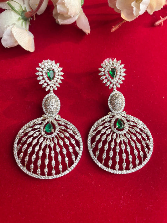 BASMA high quality Emerald green american diamond earrings Indian Wedding jewellery, bridal,bollywood jewelry, prom, zirconia danglers