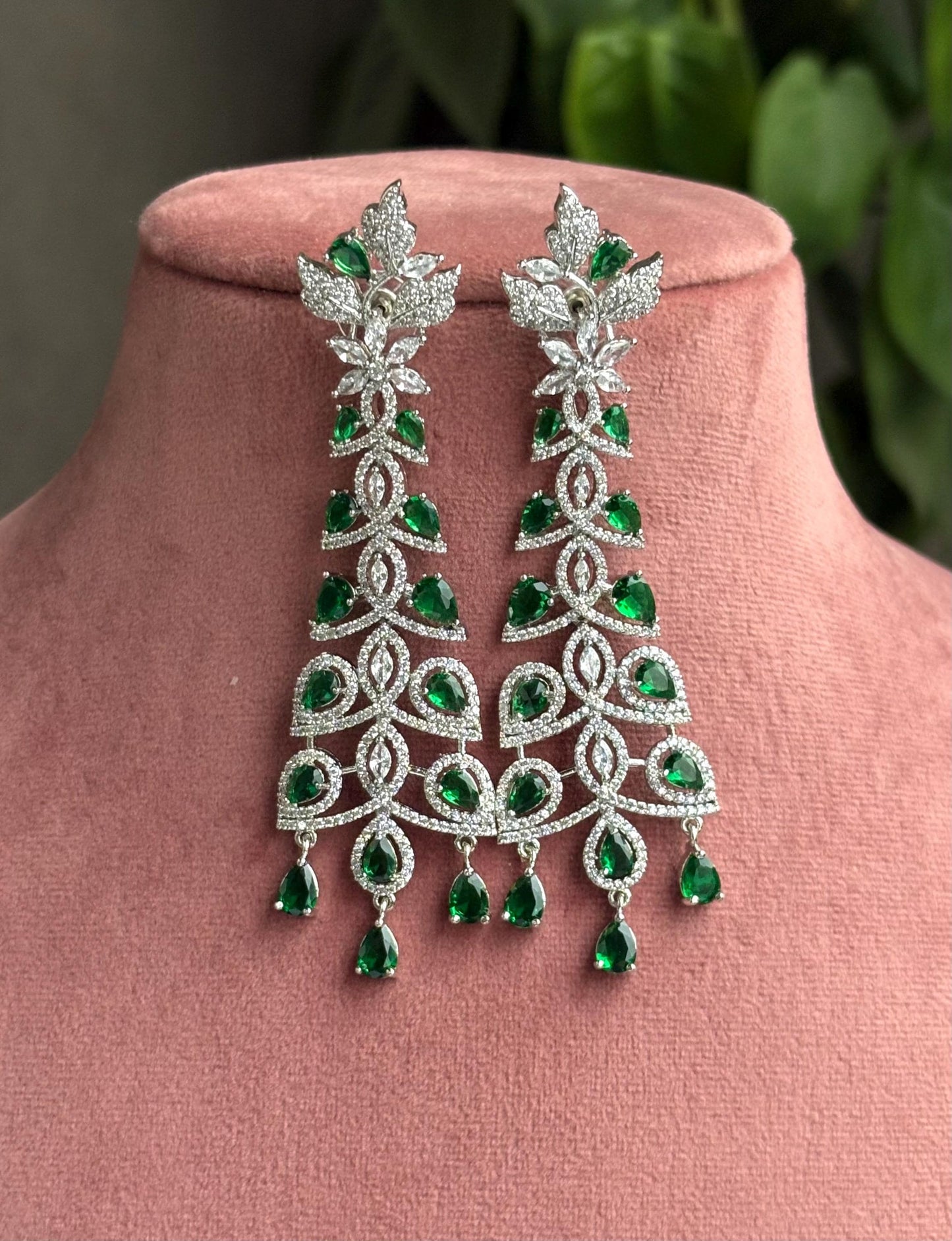 RISHIKA high quality Emerald green american diamond earrings Indian Wedding jewellery, bridal,bollywood jewelry, prom, zirconia danglers