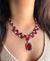 ADITA Ruby red silver necklace earrings in American Diamond Classy high quality cz zircon jewelry,prom,gala dinner red colour jewellery set