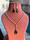 KYLIE Real diamond look gold finish Green cz zircon pendant Necklace Set ,bridal wedding jewelry, Indian elegant green colour jewellery
