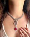 LUNA Ruby colour necklace earrings in American Diamond Classy high quality cz zircon jewelry,prom,gala dinner ruby pink jewellery set