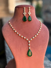 KYLIE Real diamond look gold finish Green cz zircon pendant Necklace Set ,bridal wedding jewelry, Indian elegant green colour jewellery
