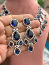 TANAAZ Sapphire blue necklace earrings in American Diamond Classy high quality cz zircon jewelry,prom ink blue colour jewellery set