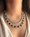 INAYA Green colour two layer jewelry,American Diamond High Quality necklace set bridal wedding jewelry,Emerald green layered necklace