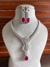 LUNA Ruby colour necklace earrings in American Diamond Classy high quality cz zircon jewelry,prom,gala dinner ruby pink jewellery set