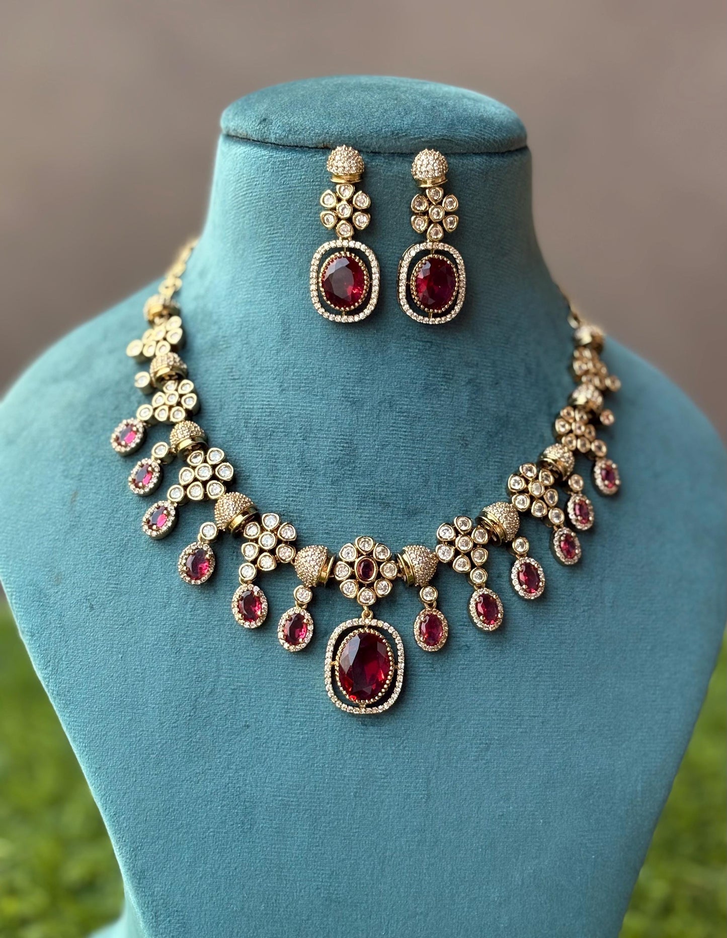 RIMAYA Sabyasachi inspired Ruby red necklace set