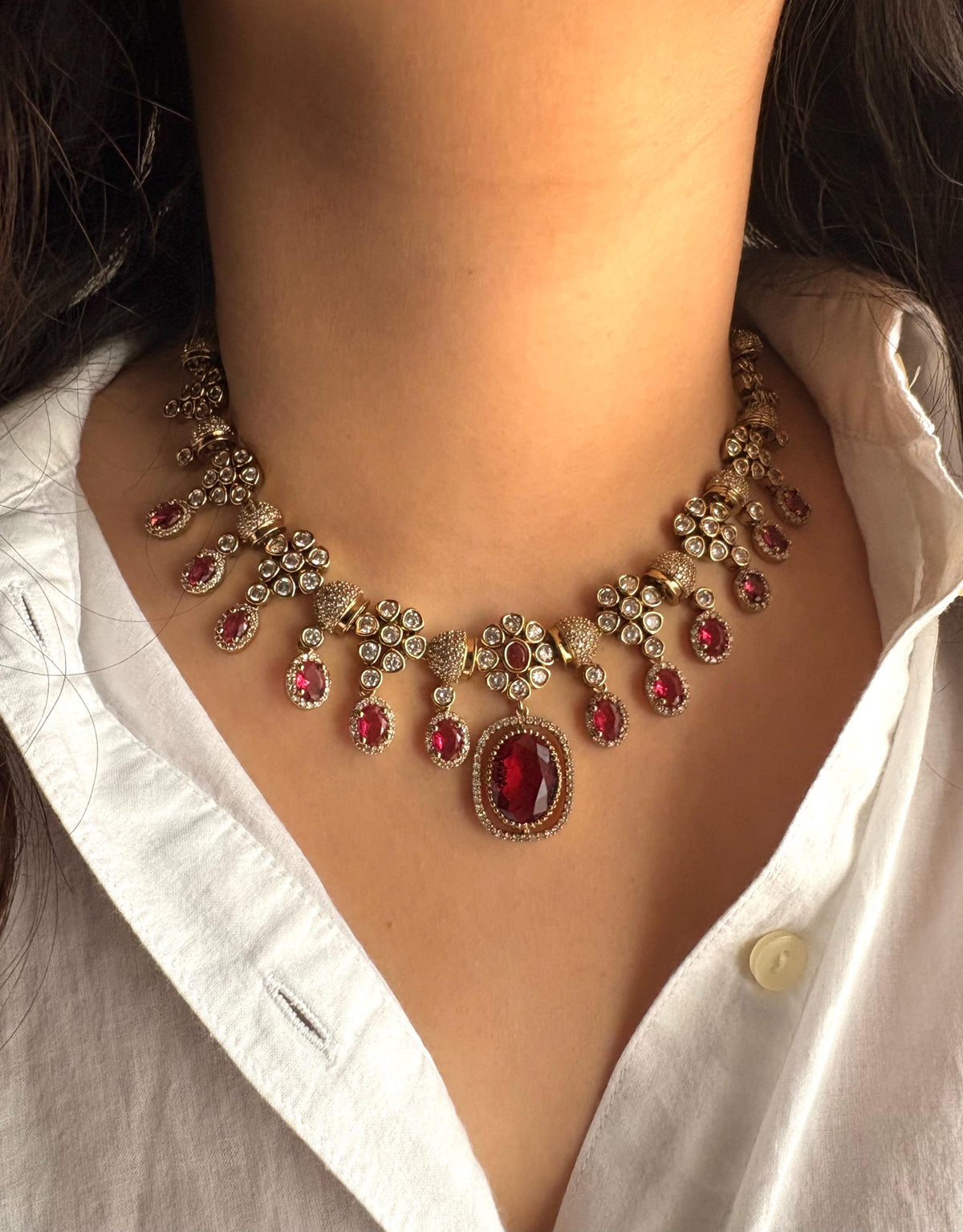 RIMAYA Sabyasachi inspired Ruby red necklace set