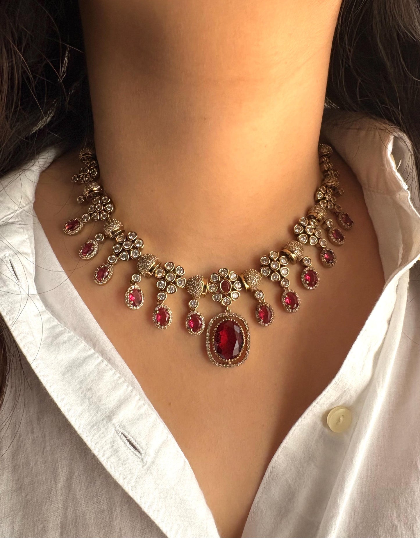 RIMAYA Sabyasachi inspired Ruby red necklace set