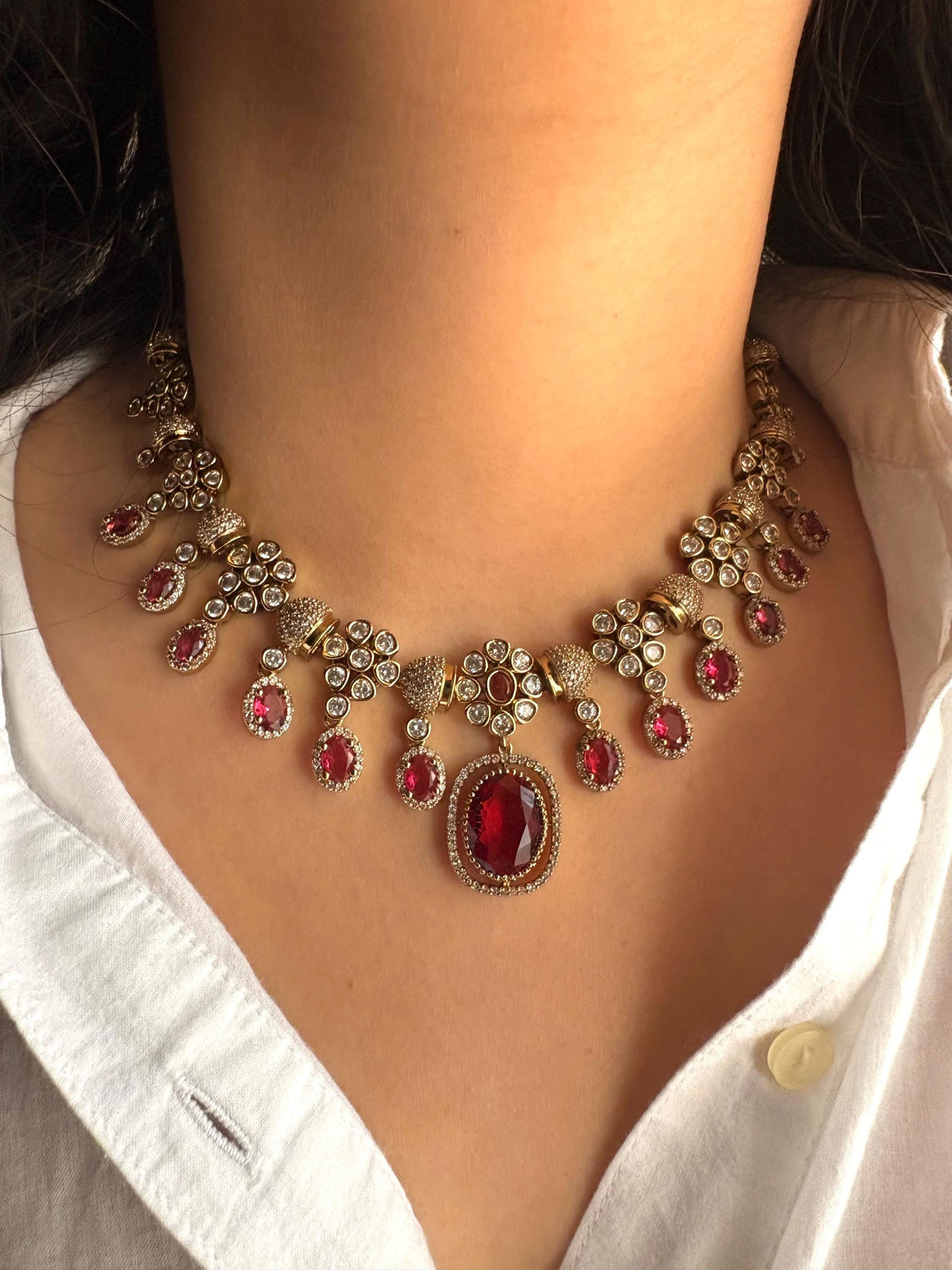 RIMAYA Sabyasachi inspired Ruby red necklace set