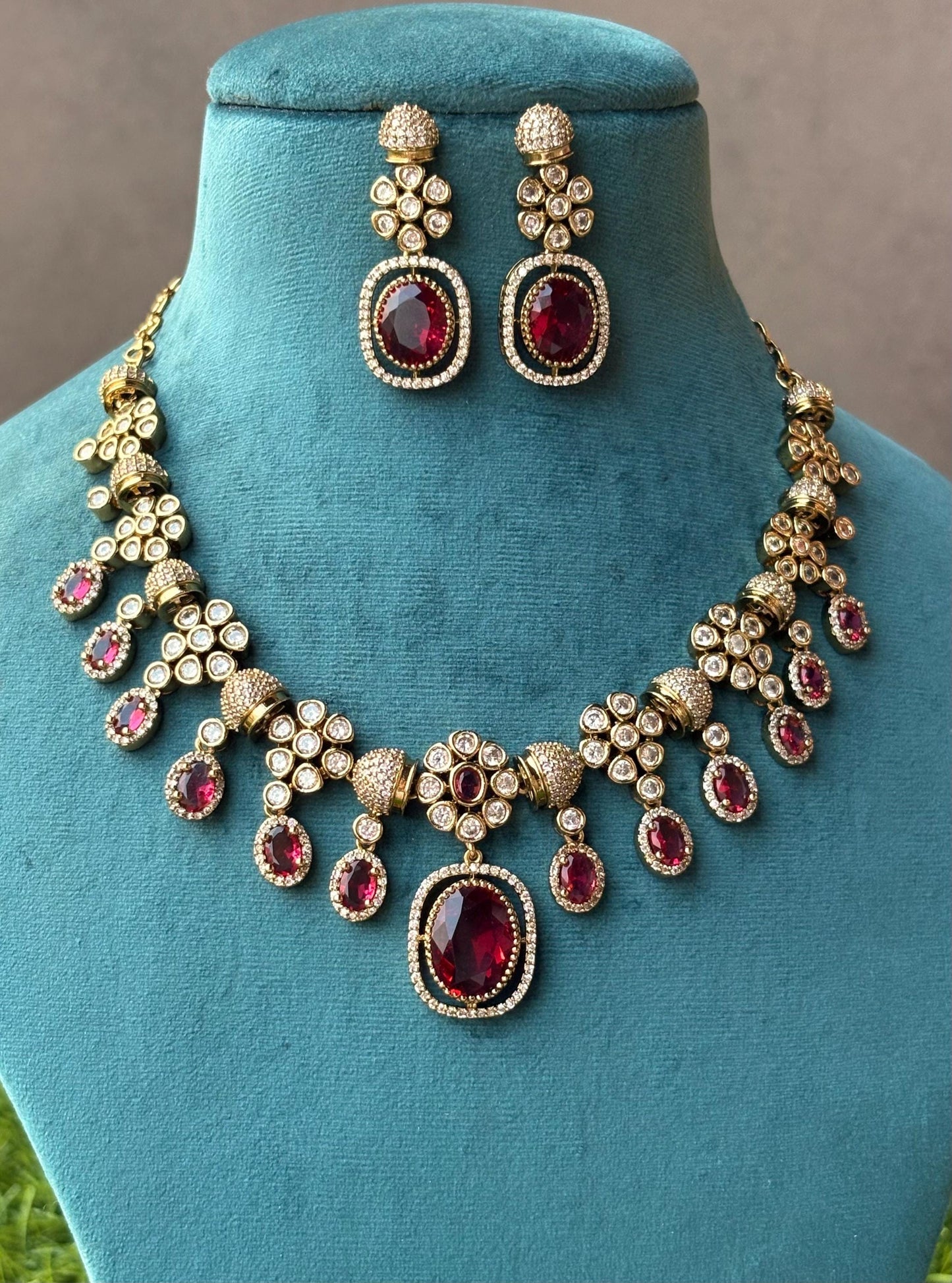 RIMAYA Sabyasachi inspired Ruby red necklace set
