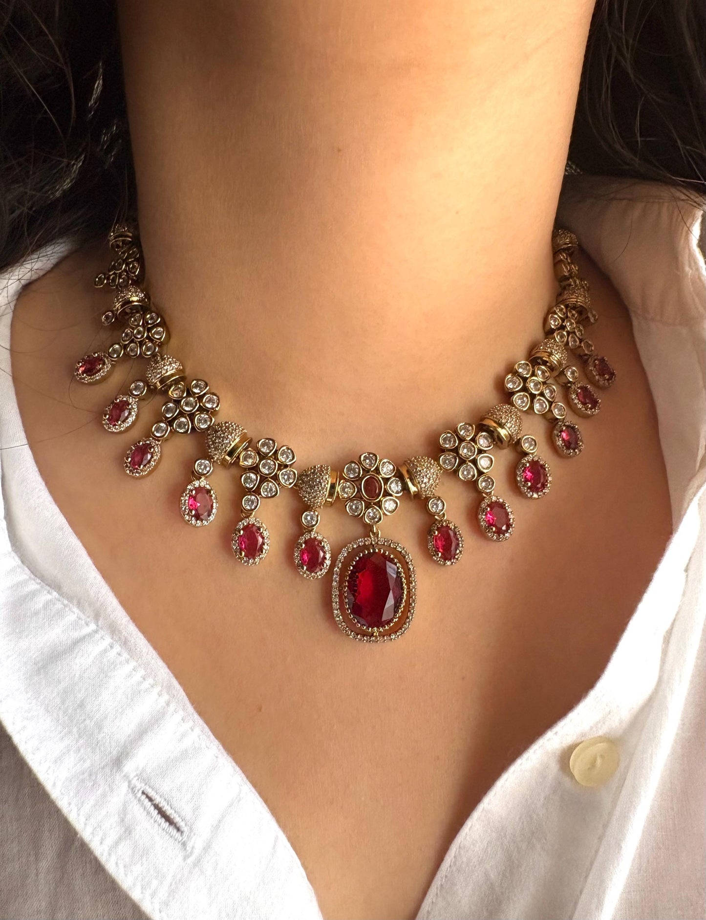 RIMAYA Sabyasachi inspired Ruby red necklace set