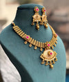 ADVIKA Gold tone Rajwadi jewellery South Indian jewelry,meenakari necklace earrings, Indian ruby stones golden jewelry, kempu temple jewelry