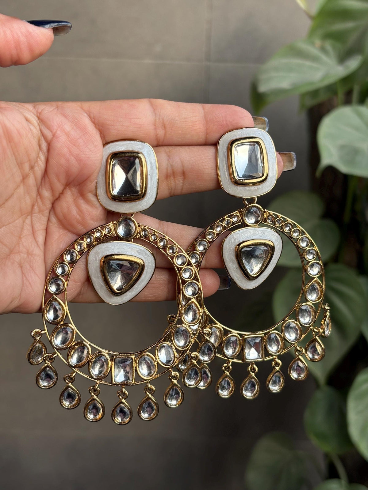 HINAA ivory White Gold Statement chandbali earrings Bollywood chandbalis Pakistani Wedding Navratri function Indian Diwali jewelry