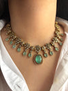 RIMAYA Sabyasachi inspired mint green colour kundan and zircon sleek necklace set in  mehndi golden polish,Indian victorian style jewelry