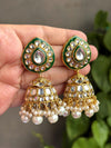 ANIKA Green colour jhumka earrings / Bollywood kundan earrings /Pakistani Wedding bridal /Navratri Indian Diwali jewelry/ green and golden