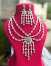 EISHA Mint Green cz necklace and earrings, Statement American Diamond jewelry, Indian Jewelry Pakistani Wedding jewellery silver Zircon