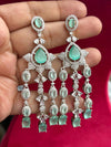EISHA Mint Green cz necklace and earrings, Statement American Diamond jewelry, Indian Jewelry Pakistani Wedding jewellery silver Zircon