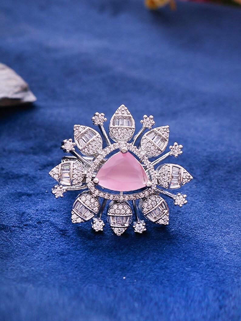 SHEINA Sapphire blue cocktail ring ,adjustable American diamond ring ,high quality cz zircon,dark blue Indian jewellery, green and pink ring