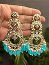 AINA blue colour earrings/Bollywood long dangler earrings/Pakistani bridal jewelry /Indian Diwali jewelry/ blue kundan chandbali