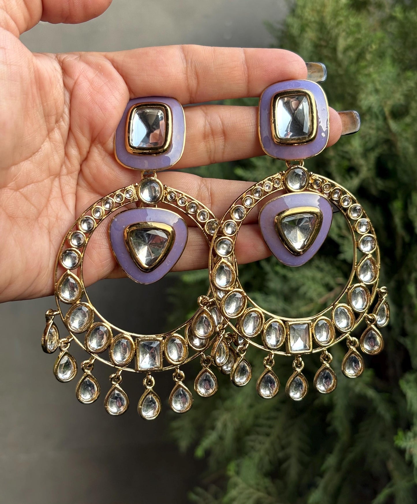 HINAA lilac purple and Gold Statement chandbali earrings Bollywood chandbalis Pakistani Wedding Indian Diwali jewelry,lilac purple earrings
