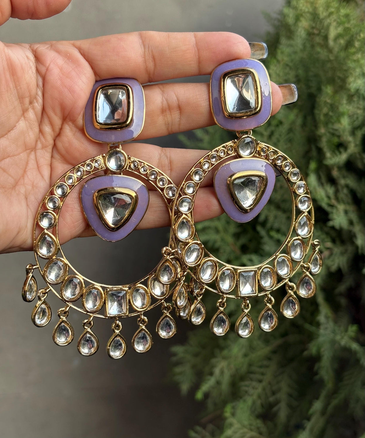 HINAA lilac purple and Gold Statement chandbali earrings Bollywood chandbalis Pakistani Wedding Indian Diwali jewelry,lilac purple earrings