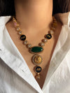 URVI Sabyasachi inspired multicoloured Victorian style kundan necklace set,Indian Bridal jewelry, cz kundan Victorian golden polish