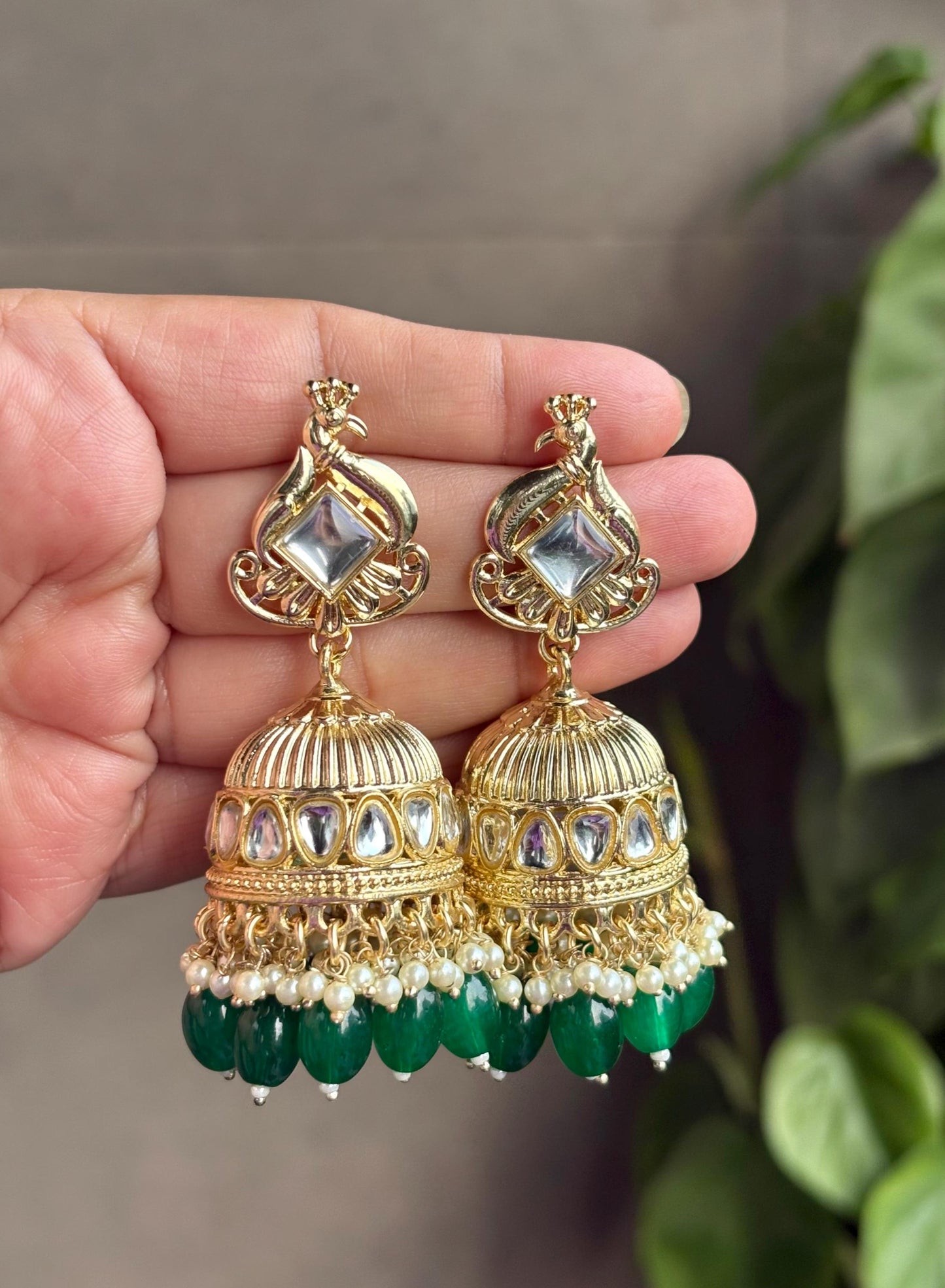 VANYA Green colour jhumkas /bollywood  kundan earrings /Pakistani Wedding jhumkas / Indian Diwali jewelry/green colour ethnic earrings